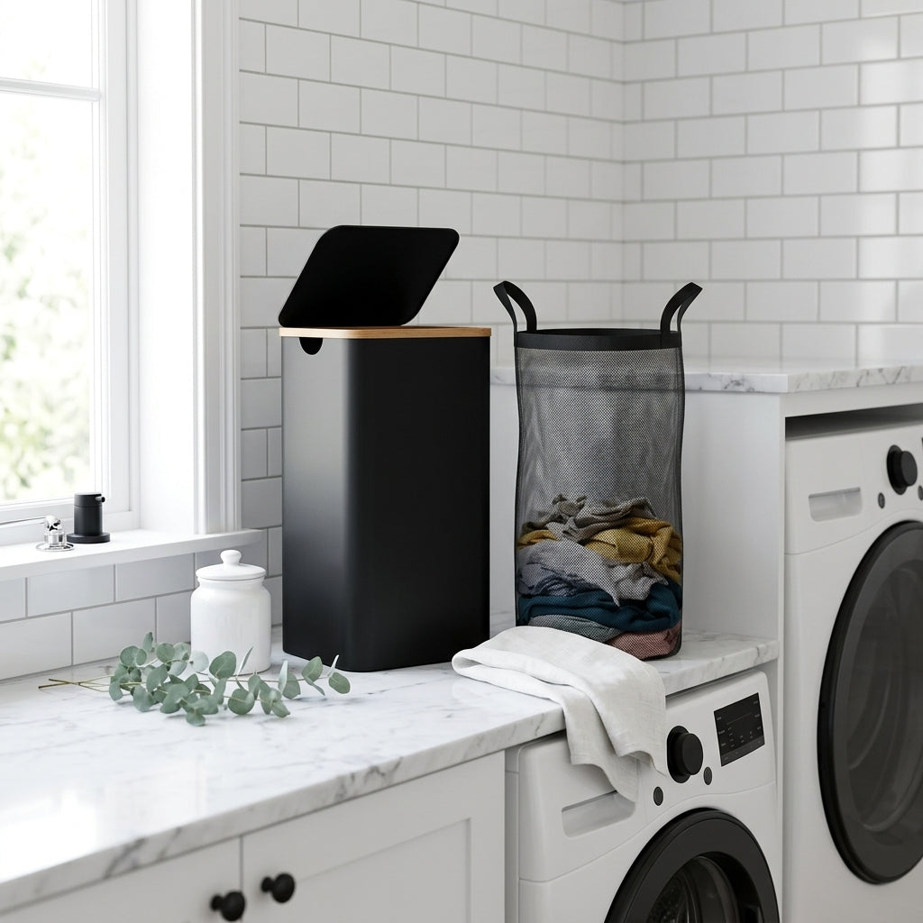 Slim Laundry Hamper with Lid and Removable Bag, 100L, Black