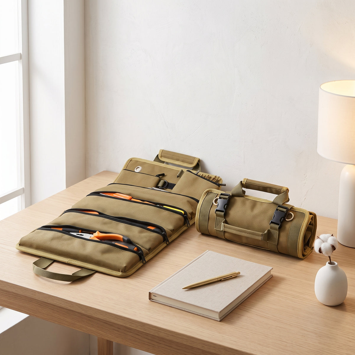Roll-Up Tool Storage Bag in Oxford Cloth with Shoulder Strap