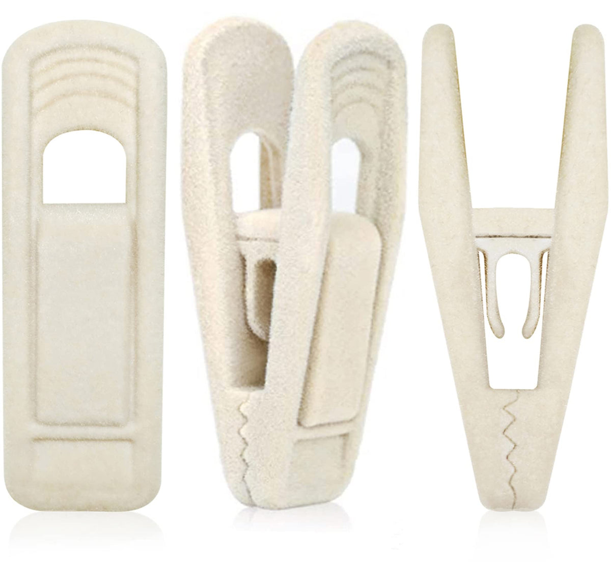 Beige Velvet Hanger Clips with Non-Slip Teeth, 40 Pack