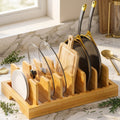 Bamboo Pot and Lid Organizer with 7 Adjustable Dividers