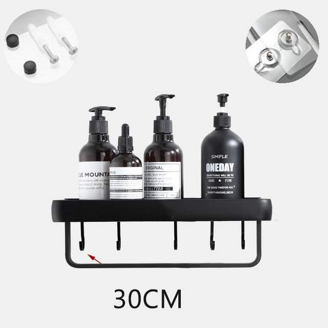 No-Drill Aluminum Bathroom Shelf and Towel Rack, 30, 40 or 50 cm