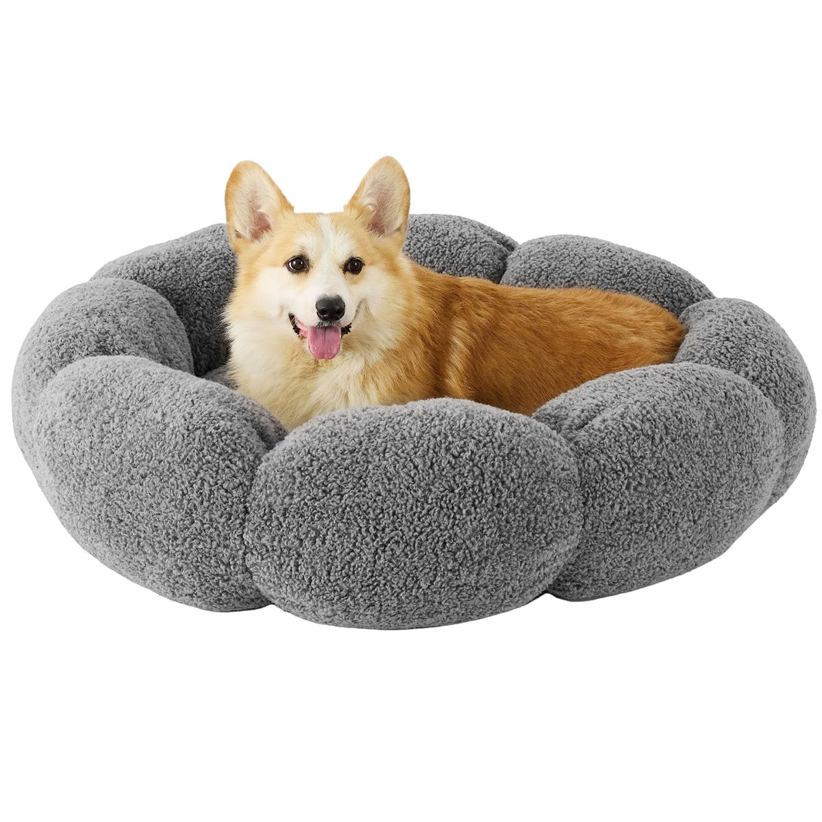 Flower Donut Dog Bed with Plush Sherpa, Up to 100 lb, 36 in, Grey