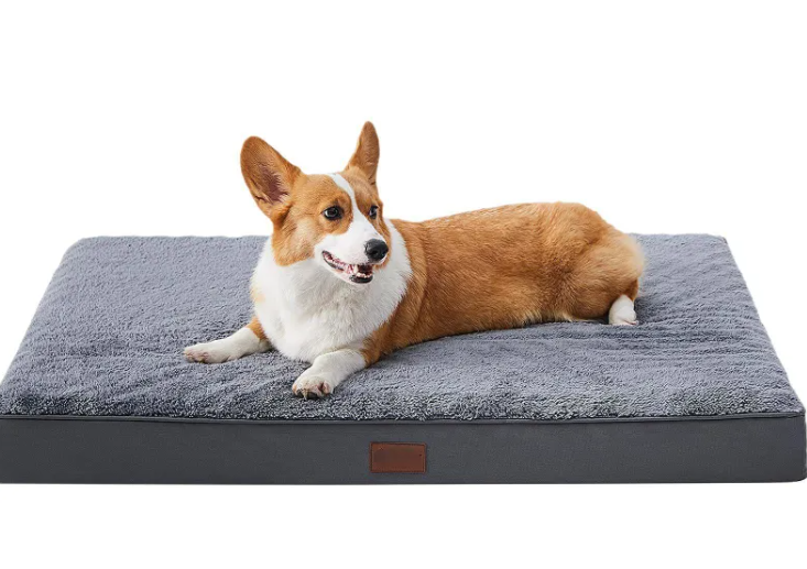 Velvet Pet Crate Bed with Egg Foam and Washable Cover, Grey