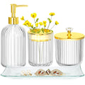 Clear and Gold Glass Bathroom Accessories Set, 4 Pieces