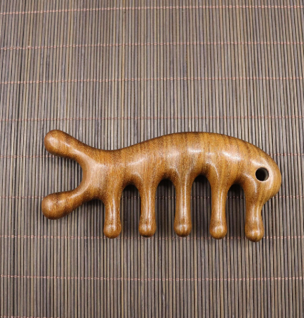 Golden Sandalwood Five-Tooth Scalp Massage Comb, Multiple Shapes