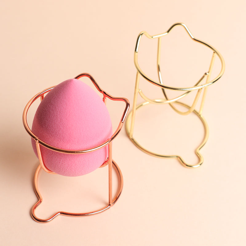 Metal Makeup Sponge and Powder Puff Holder, Gold or Rose Gold