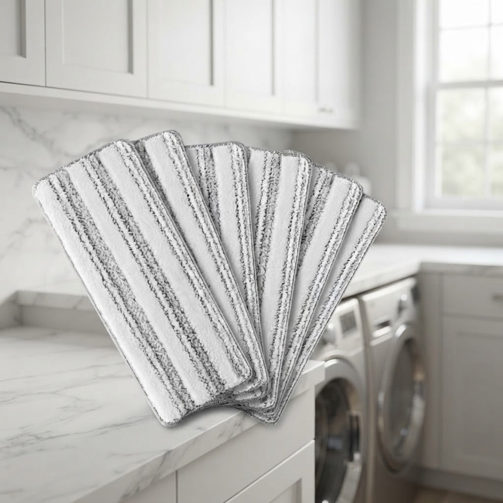 Washable Microfiber Flat Mop Pads, 14.2 x 4.3 in, 6-Pack