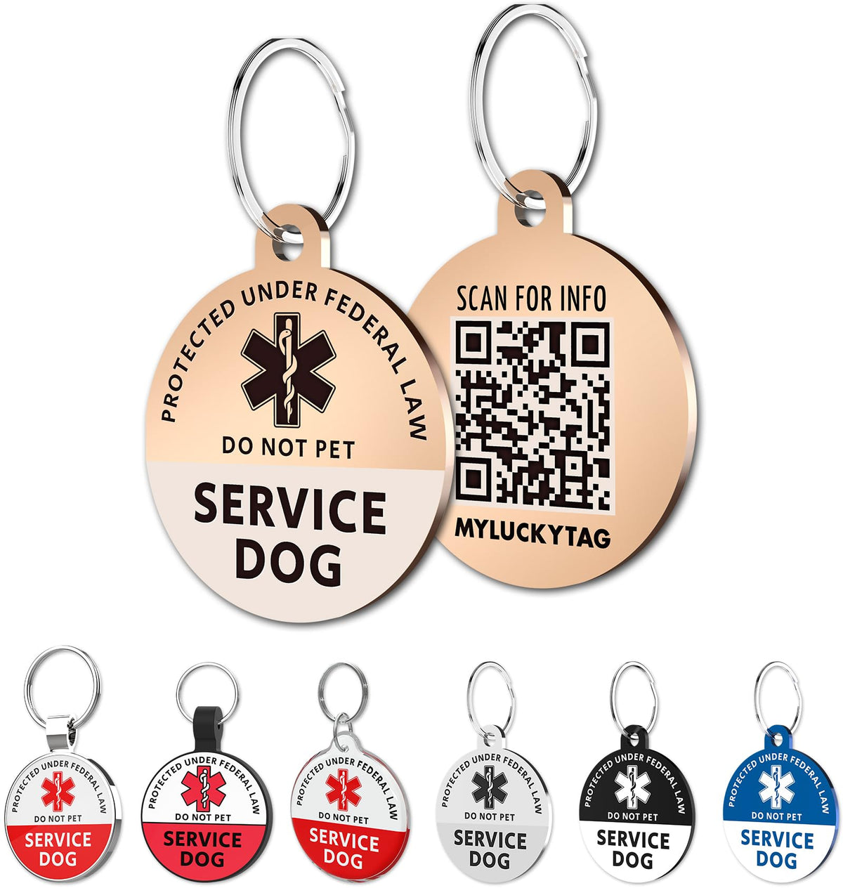 Engraved Stainless Steel Service Dog ID Tag with QR Code, Rose Gold
