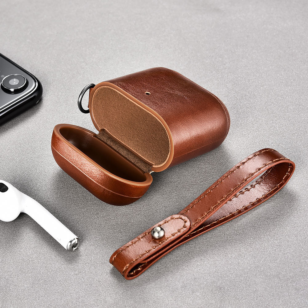 Leather AirPods Case with Lanyard and Flannel Lining