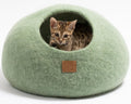 Extra Thick Handmade Felted Wool Cat Cave, Large, Eucalyptus Green