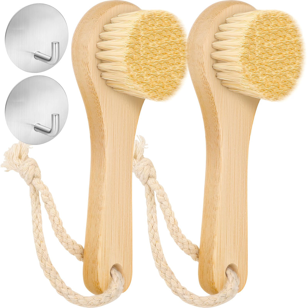 Soft Boar Bristle Laundry Stain Brushes with Metal Hooks, 2-Pack
