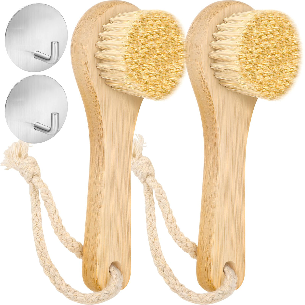Soft Boar Bristle Laundry Stain Brushes with Metal Hooks, 2-Pack