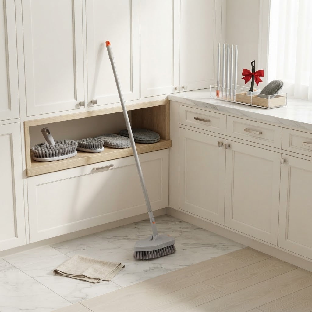 Tub and Tile Scrubber with 3 Heads and Adjustable Pole, 17.7–56 in