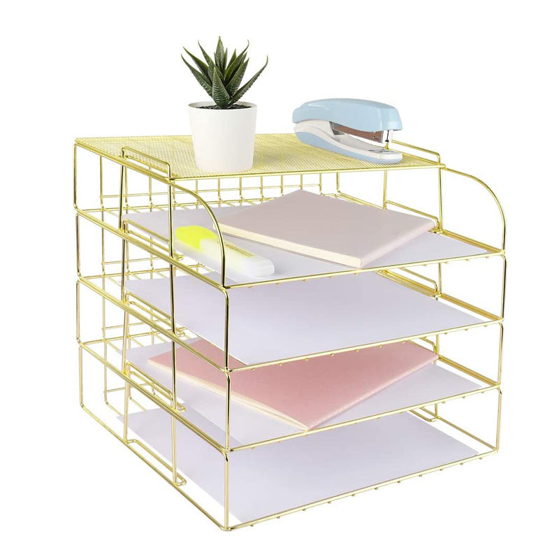 4-Layer Metal Desktop Document Rack, Black, Rose Gold or Gold