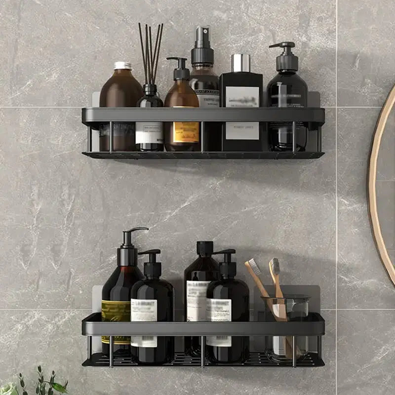 Aluminum Single-Layer Shower Shelf, 31.5 cm, Black or Silver