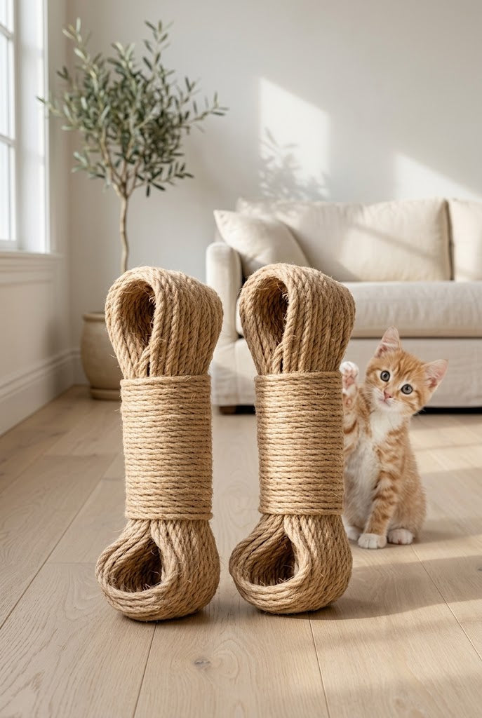 Natural Sisal Rope for Cat Trees, 6 mm x 66 ft, 2 Pack