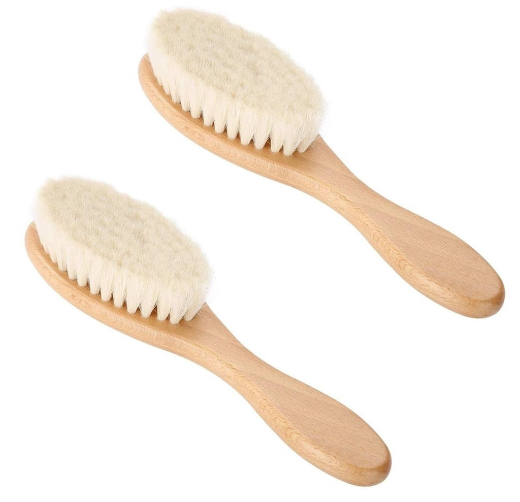 Wooden Baby Hair Brush Set with Soft Goat Hair Bristles, Pack of 2
