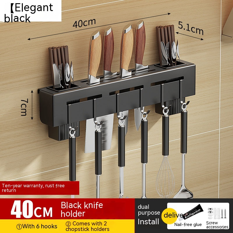 No-Drill Kitchen Wall Rack with Hooks, 30 to 60 cm