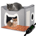 Heated Cat House with Rooftop Lounge and Reversible Cushions, 15.5 in