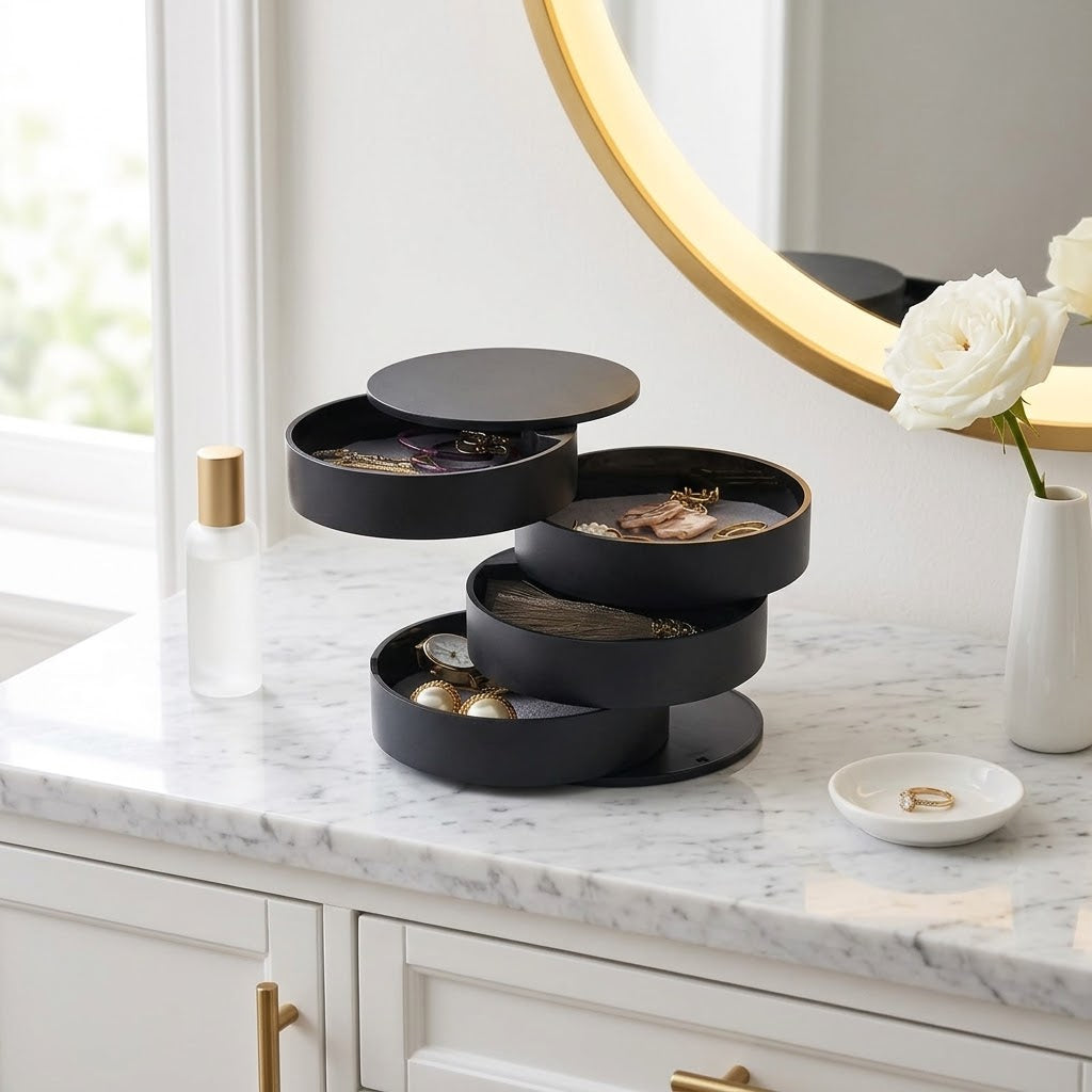 Rotating Jewelry Organizer with Velvet Cover, 10 cm