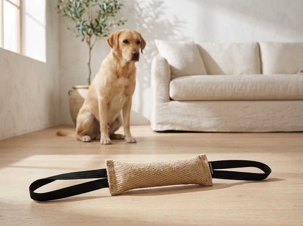 Handmade Jute Dog Bite Roll with 2 Handles, 28 x 6 cm