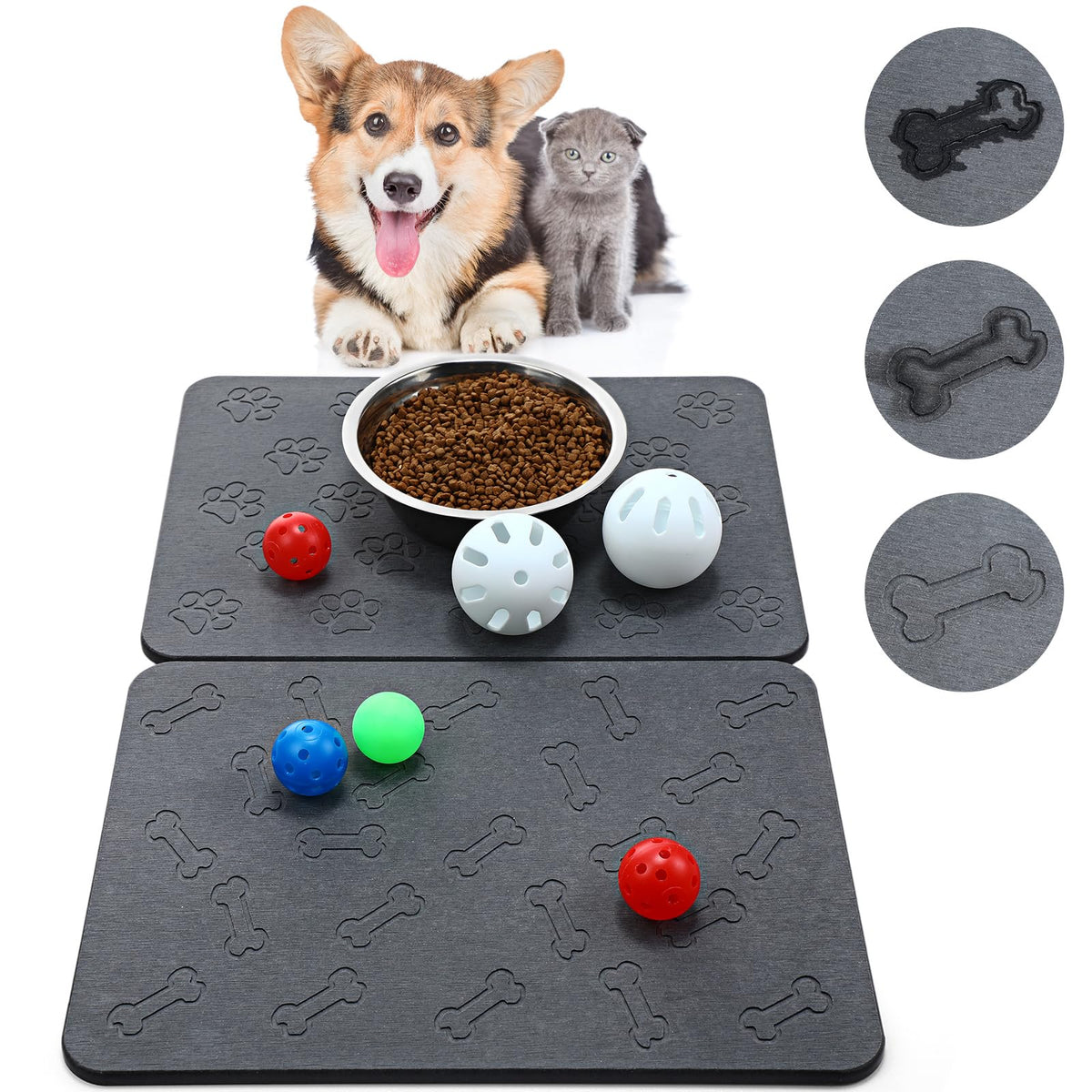 Diatomaceous Earth Stone Pet Feeding Mats, 12 x 16 in, Set of 2