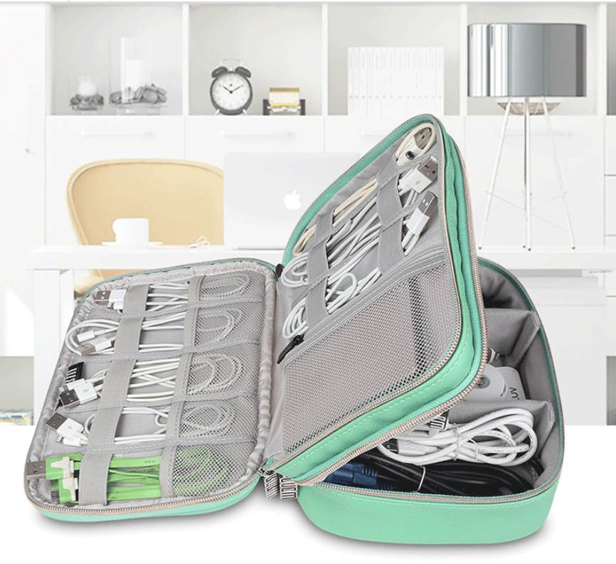 Faux Leather Cable Organizer Bag for Travel, 3 Sizes