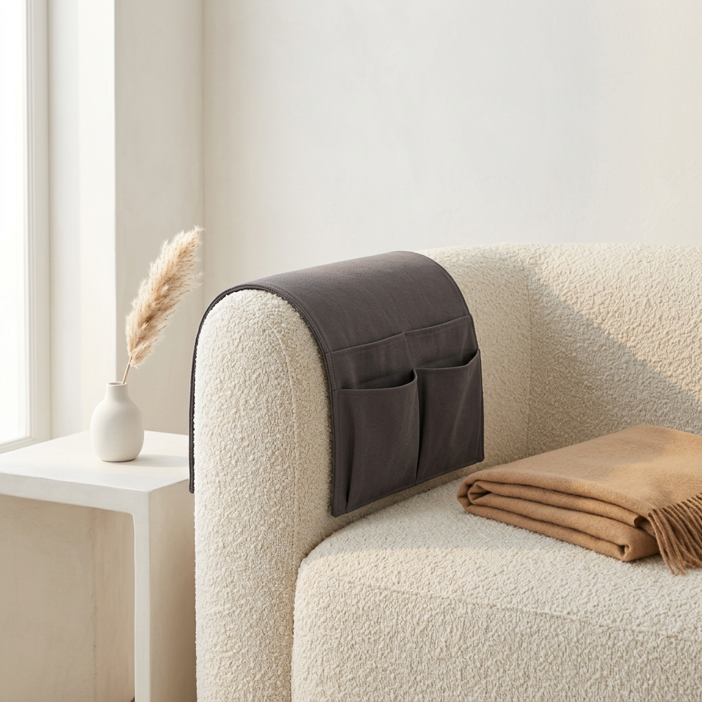 Quilted Sofa Armrest Organizer with 6 Pockets, 34 x 83 cm