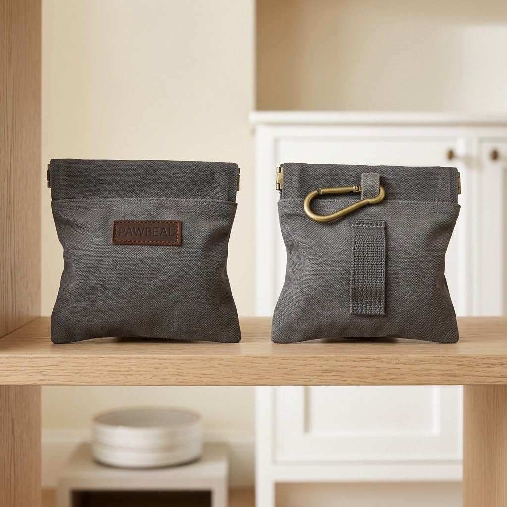 Small Dog Treat Pouch with Magnetic One-Hand Closure, Grey