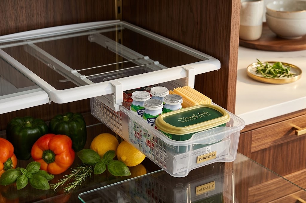Pull-Out Refrigerator Drawer Organizer Box