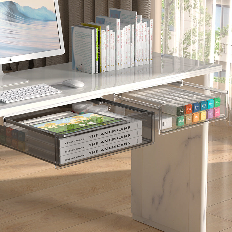 Under-Desk Drawer Storage Box, Transparent PP, White or Black