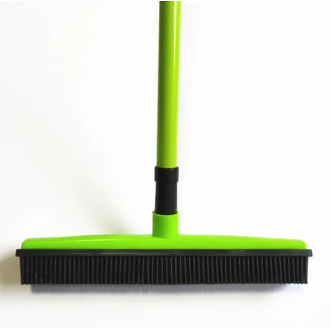 Rubber Pet Hair Broom with Flat Scraper Head and 3-Section Handle