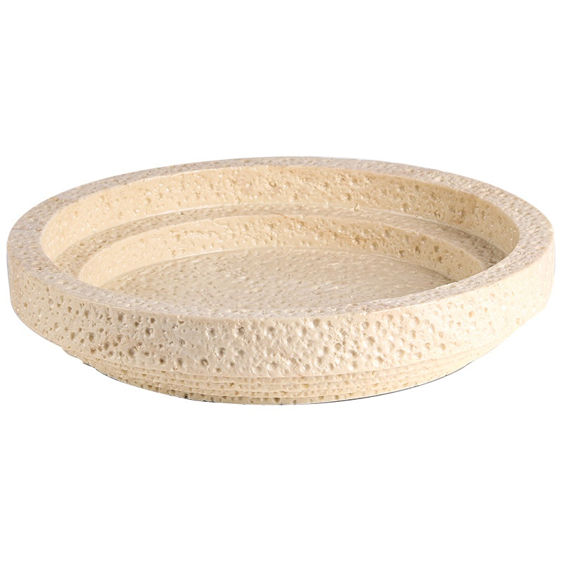 Travertine-Look Arch Sculpture, Decorative Shelf Accent, Beige