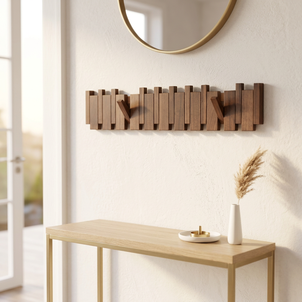 Wall-Mounted Wooden Key and Coat Hook Rack, 4 to 12 Hooks