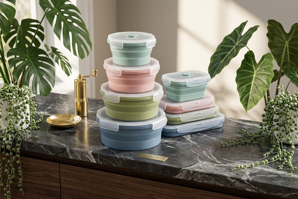 Collapsible Silicone Food Storage Container Set, Indigo