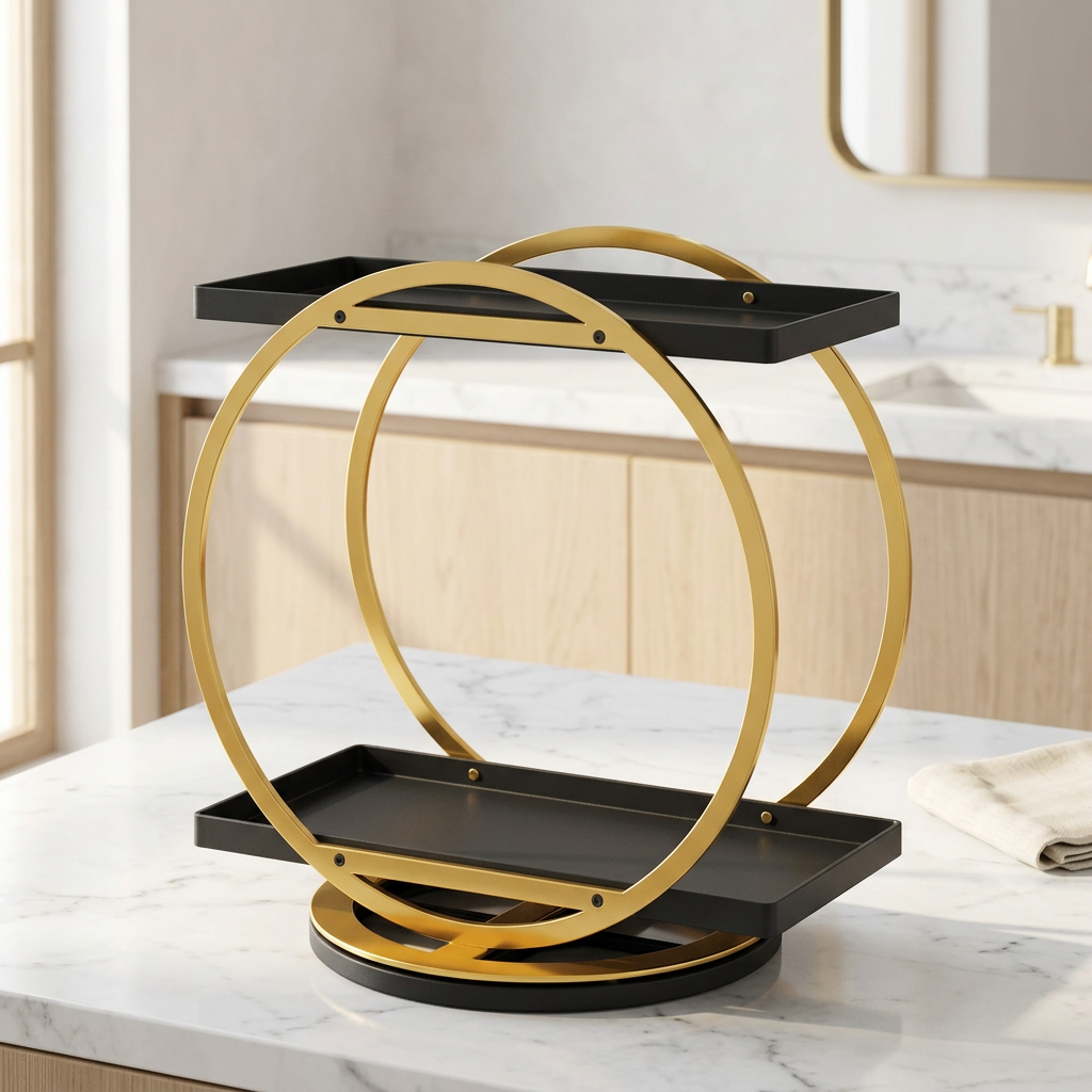 2-Tier 360° Rotating Perfume and Makeup Organizer, Black Gold
