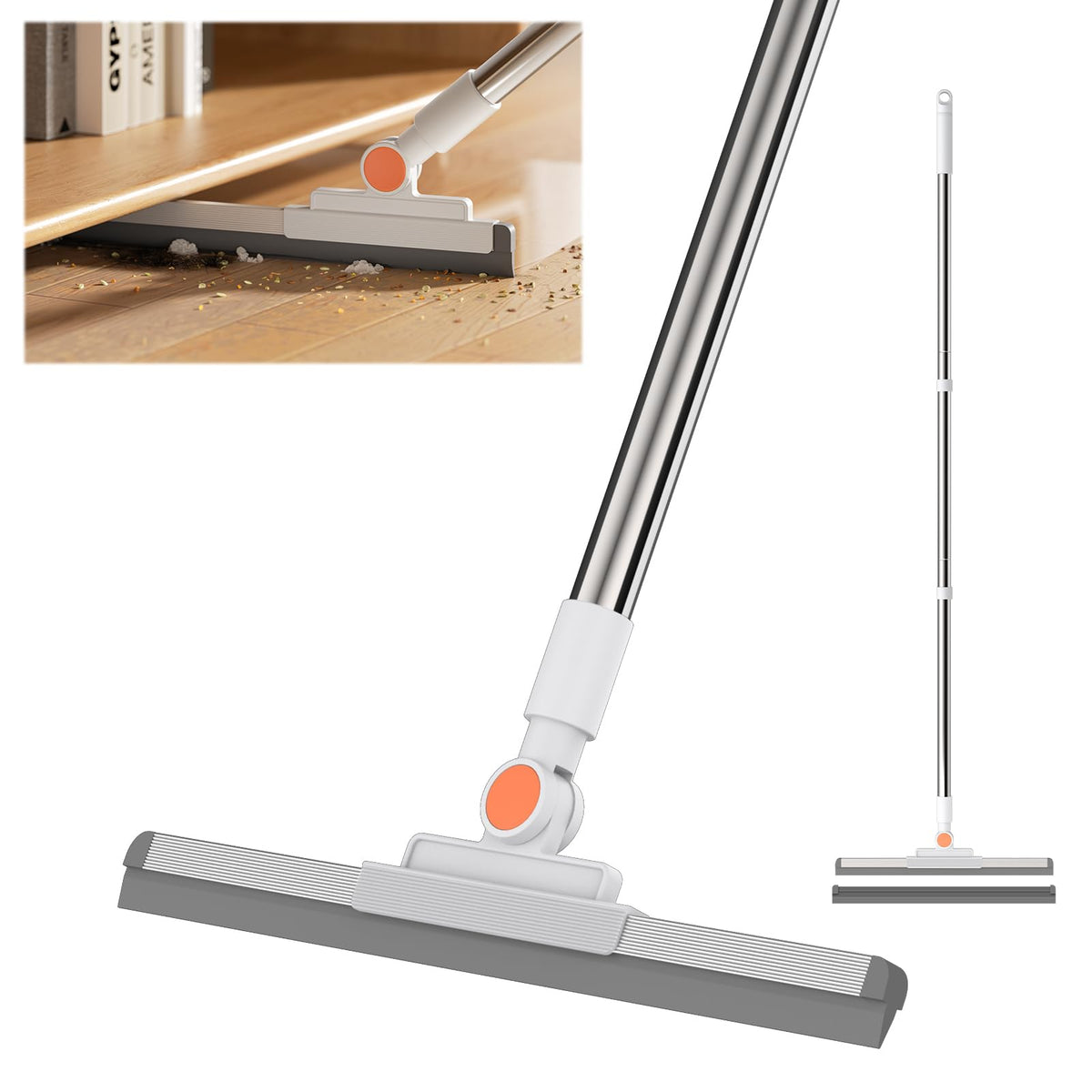Floor Squeegee with 180° Rotating Blade for Water and Pet Hair