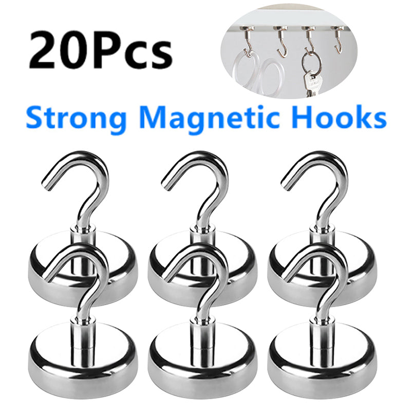 Magnetic Wall Hooks for Keys, Coats and Utensils, 20-Pack