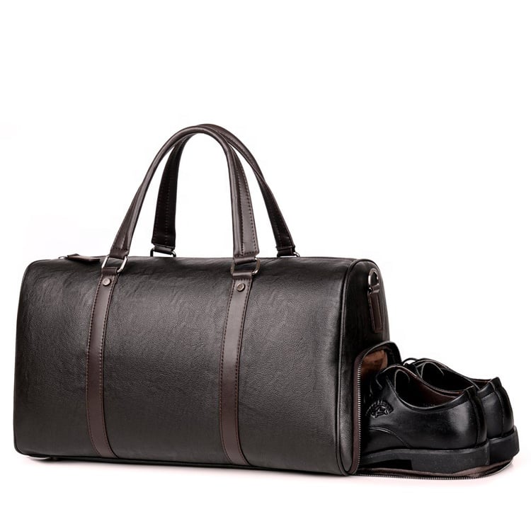 Leather Travel Shoulder Bag, 45 x 25 x 20 cm, Black or Brown