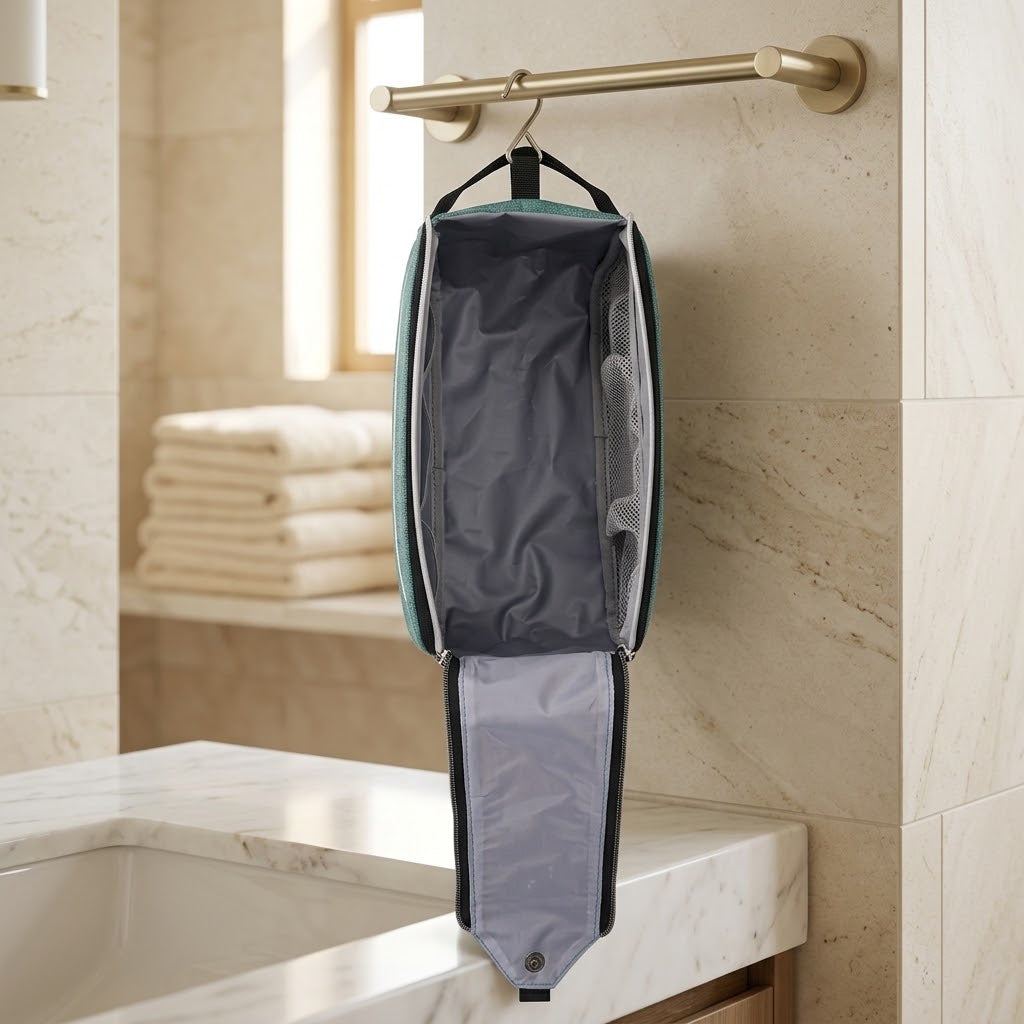 Large Water-Resistant Toiletry Bag with Wet Pocket, Grey