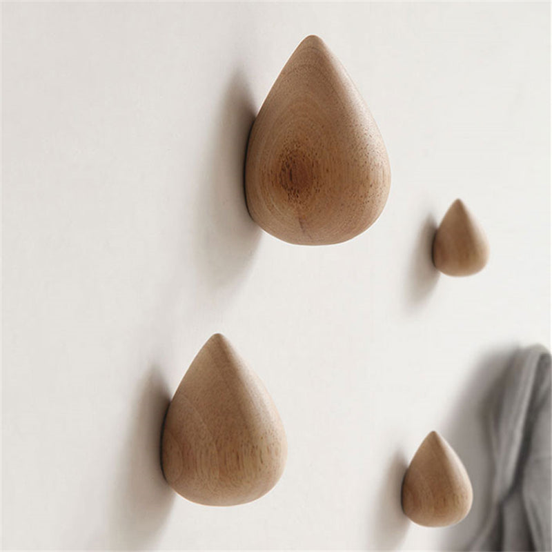 Beech Wood Water Drop Wall Hook for Coats and Bags