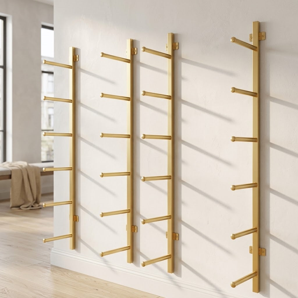 5-Tier Wall-Mounted Yoga Mat Storage Rack, Gold
