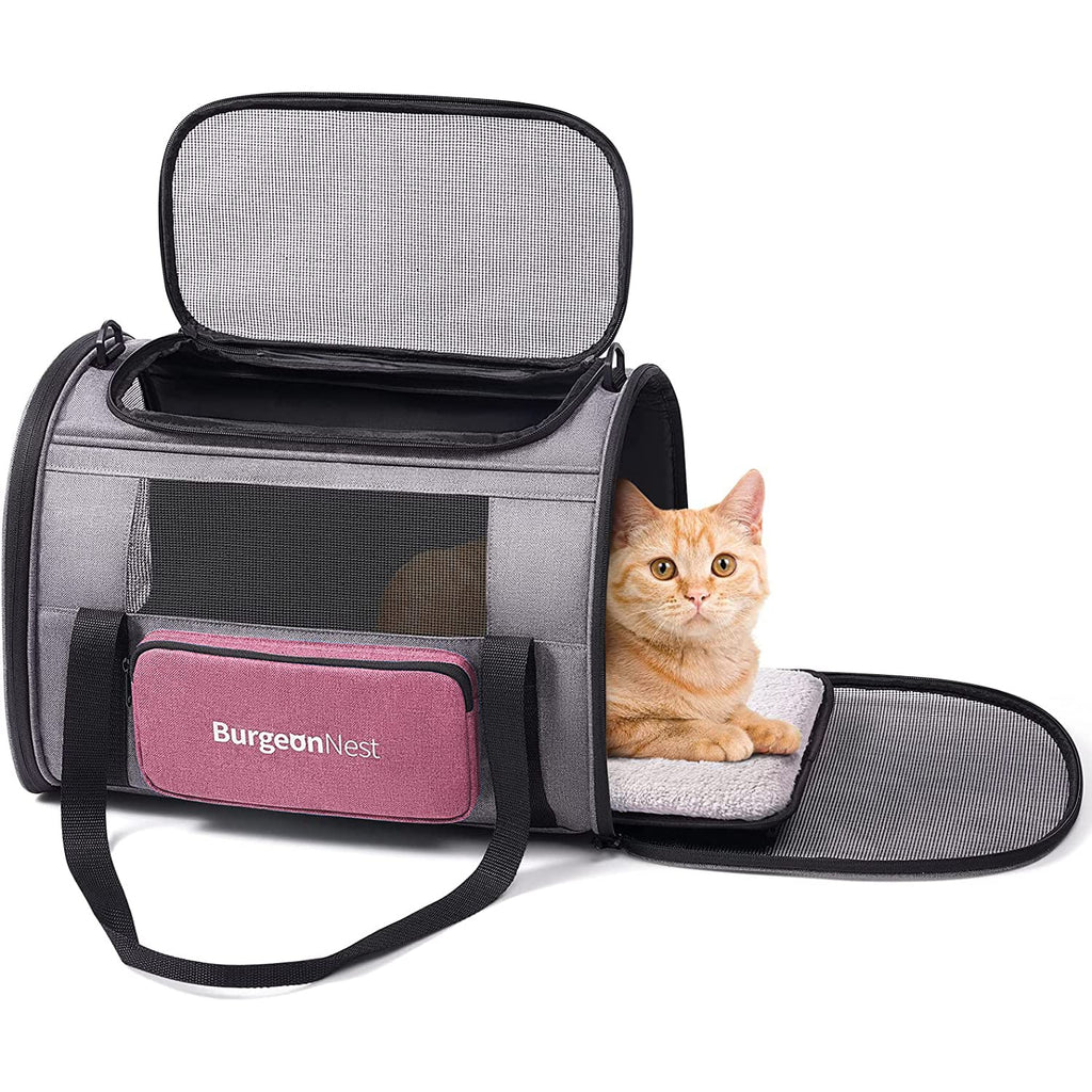 Top-Load Cat Carrier with Side Pocket and 4 Mesh Windows, Pink