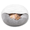 Round Cat Cave Bed with Hooded Blanket and Non-Slip Base, 22 in, Grey
