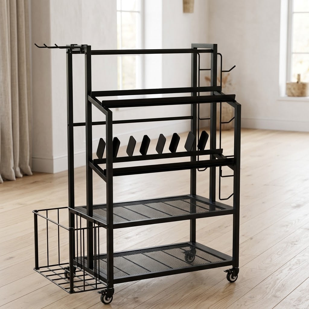Heavy-Duty 600 lb Dumbbell Rack with Mat Storage and Lockable Wheels