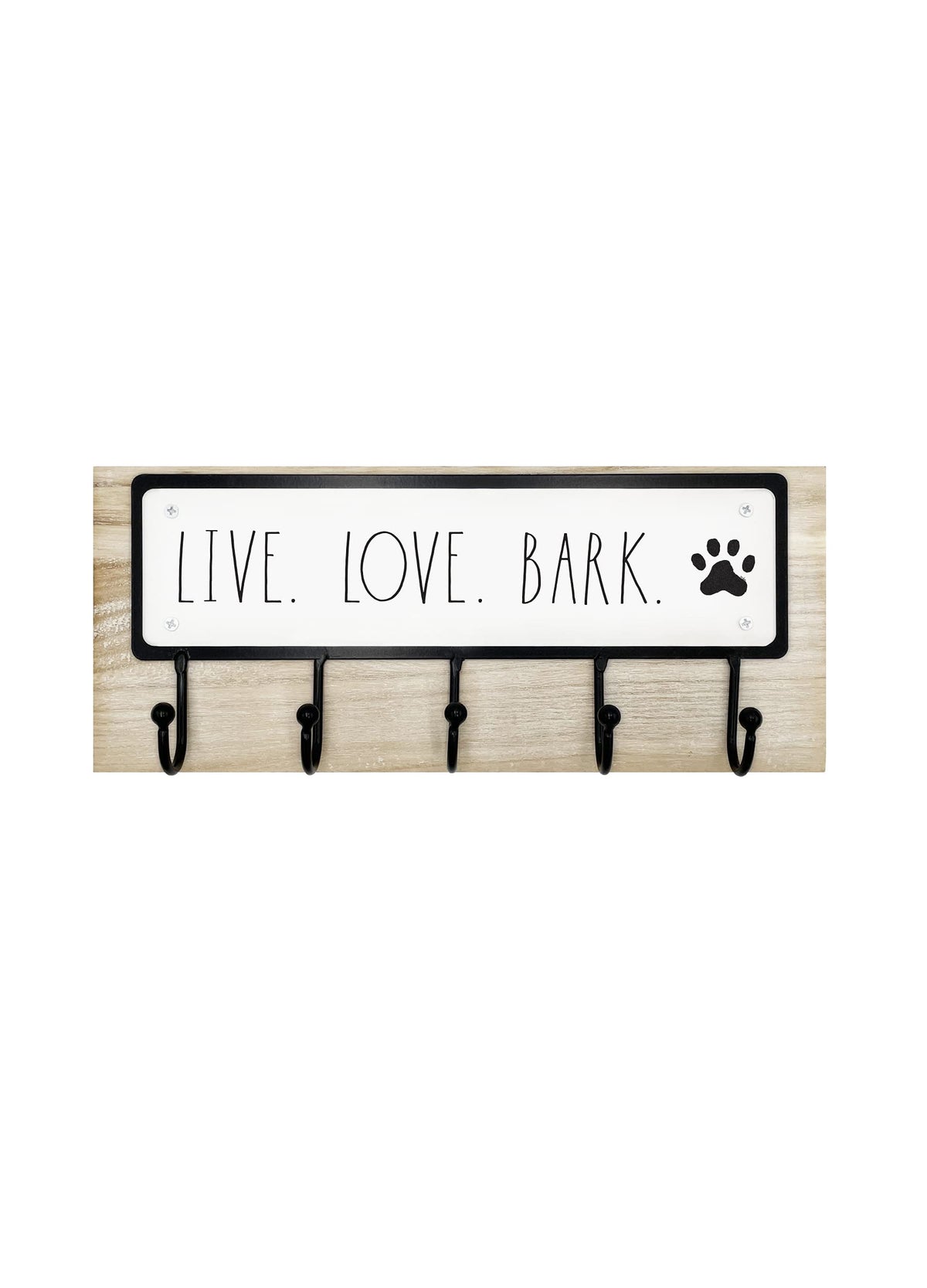 Wall-Mount Metal Dog Leash Holder with Hooks, Light Wood