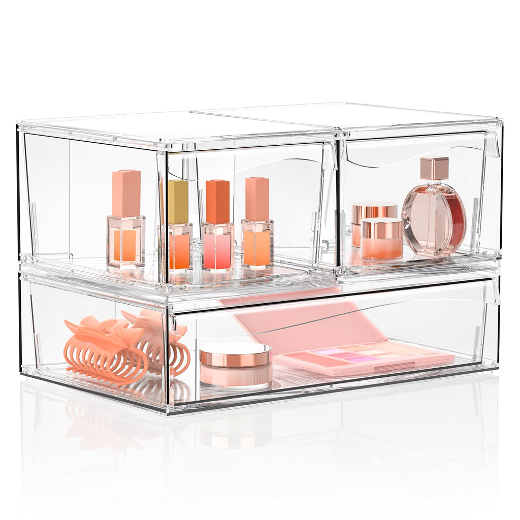 Stackable Clear Acrylic Drawer Organizers, 3-Piece Set