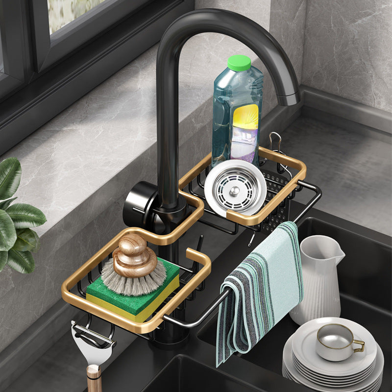 Aluminum Faucet Storage Rack for Sponges and Soap, Black