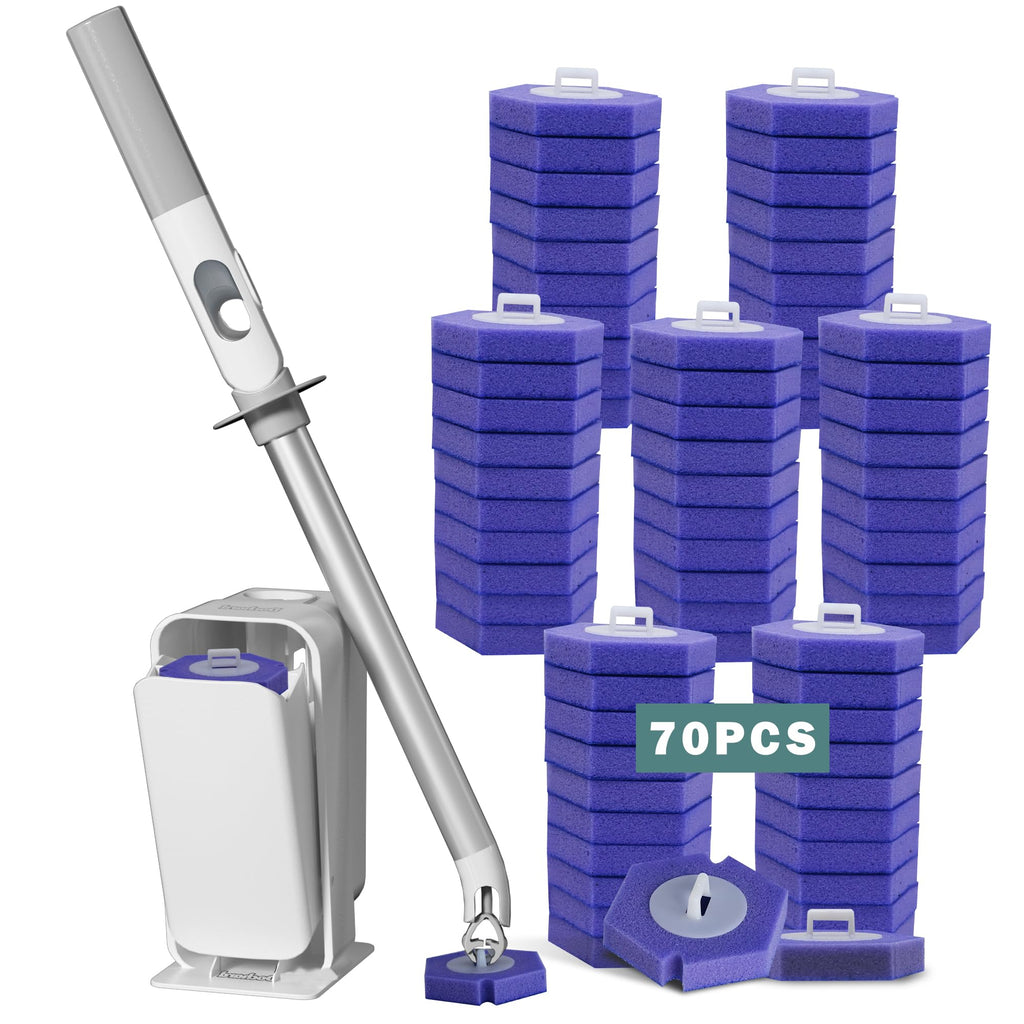 Disposable Toilet Brush System with Wand, 70 Refills and Caddy
