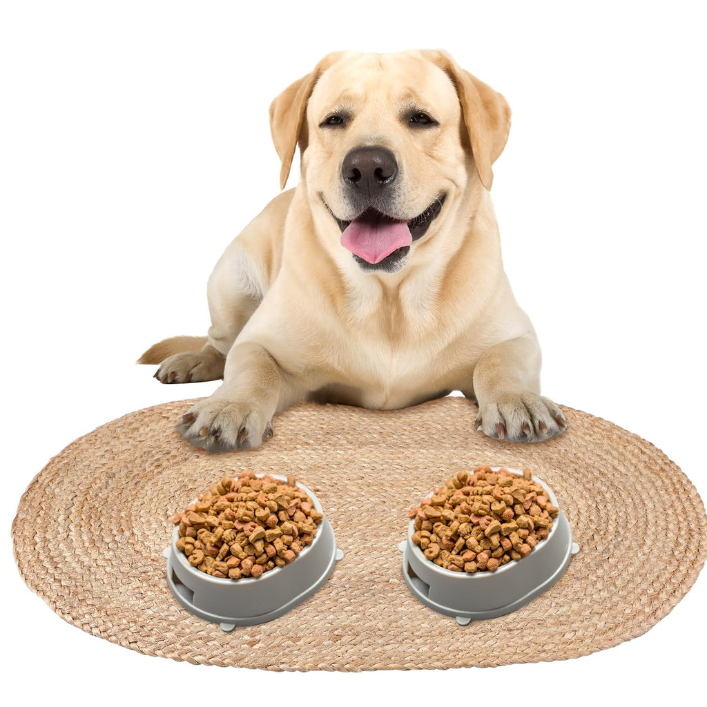 Hand-Woven Braided Jute Pet Feeding Mat, 31 x 20 in